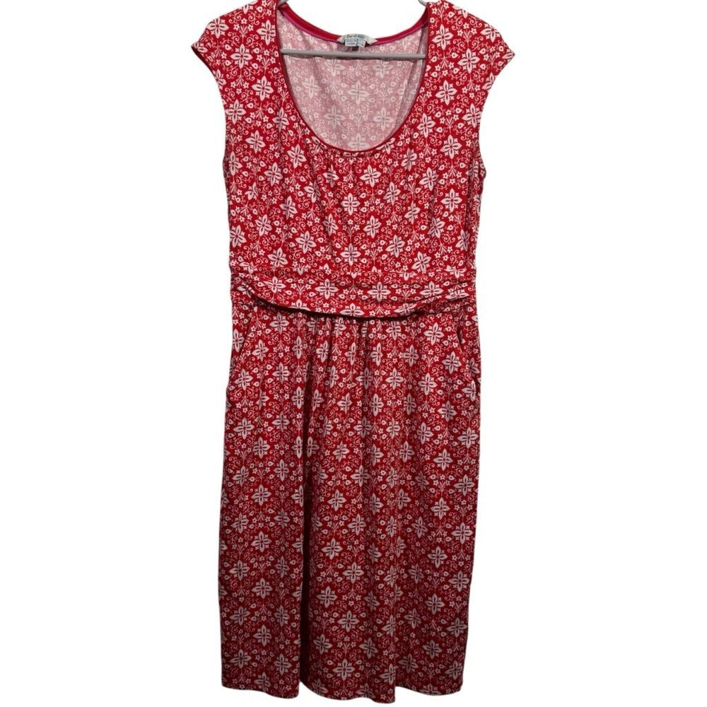 Boden Margot Jersey Red Cream Tile Printed Midi Dress